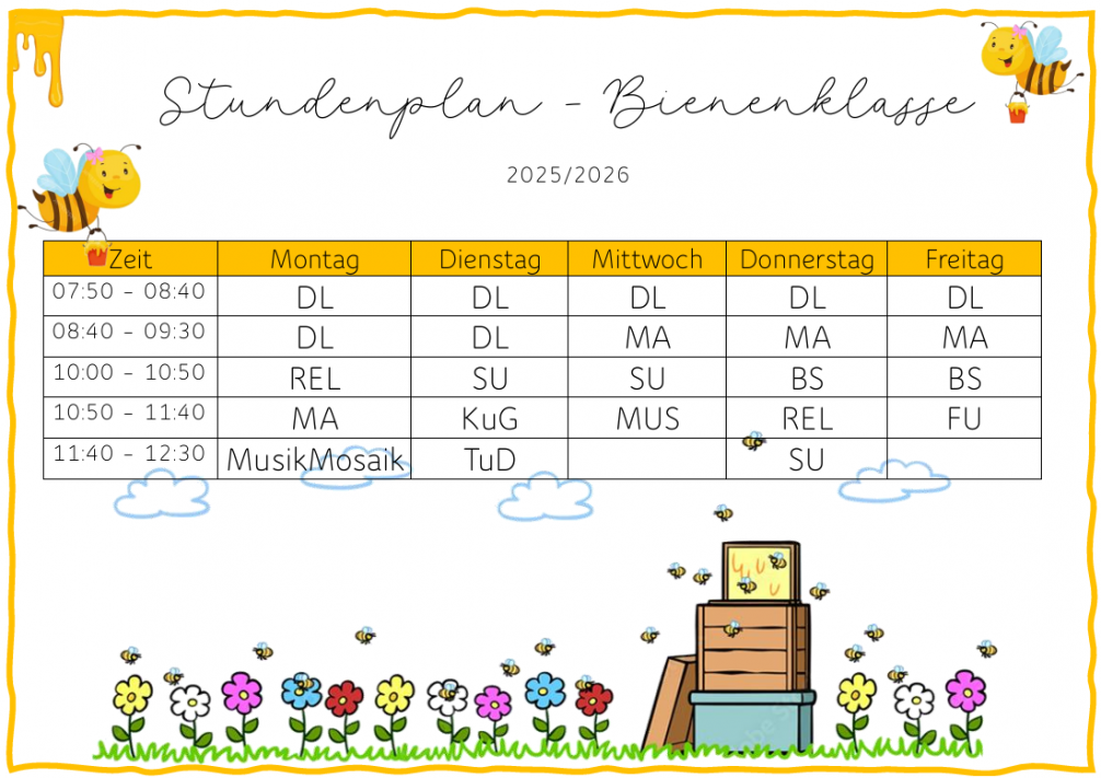 Stundenplan Bienenklasse